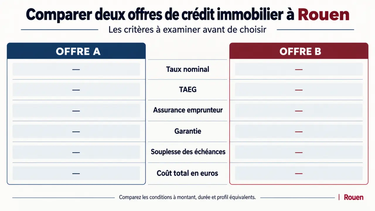Infographie pour comparer un courtier crédit immobilier Rouen et le coût global des offres de prêt