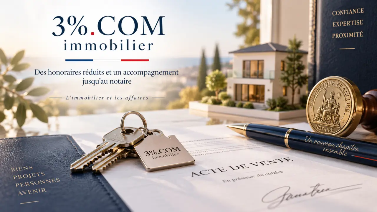 3%.COM immobilier : des honoraires réduits et un accompagnement jusqu’au notaire
