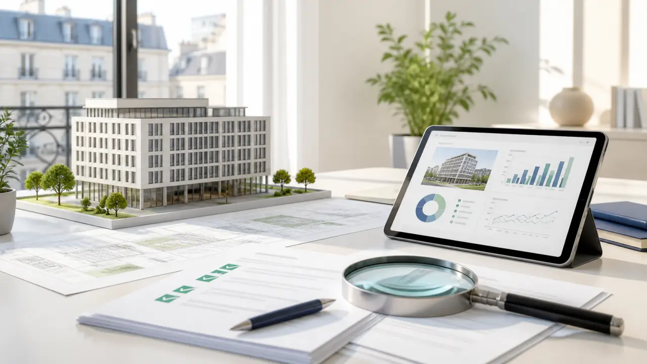 Illustration d'un actif immobilier professionnel analysé avant transaction