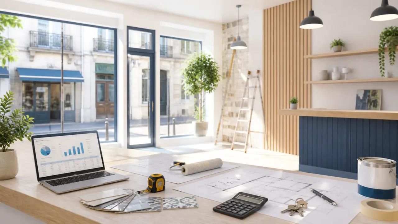 Visuel de rénovation d'un local commercial avec ambiance moderne et lumineuse