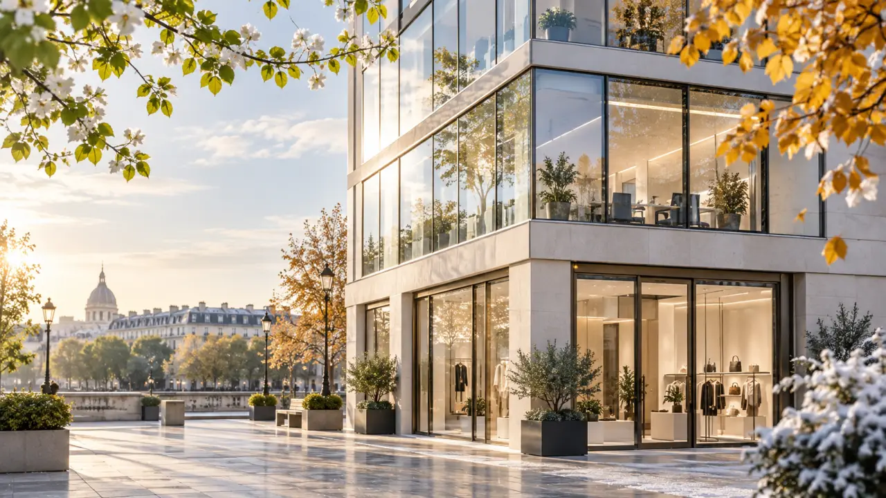 Bâtiment professionnel moderne accueillant des bureaux et des commerces
