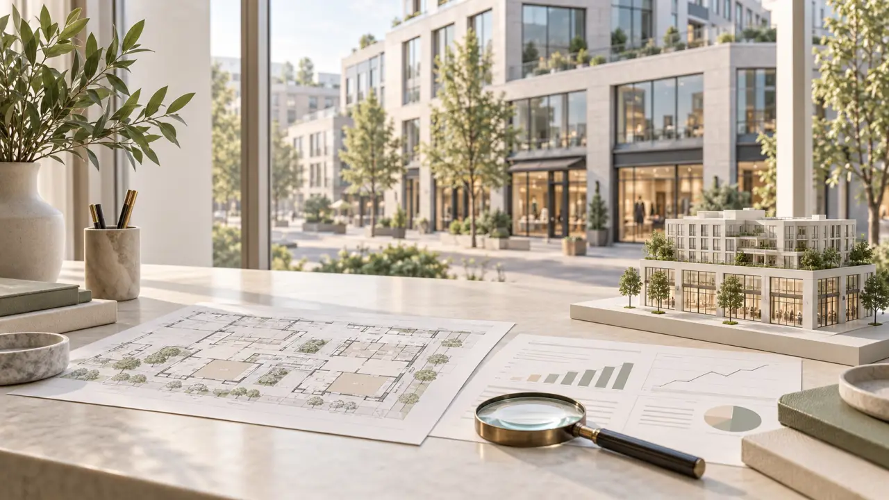 Analyse d’un actif immobilier commercial sur une table de travail
