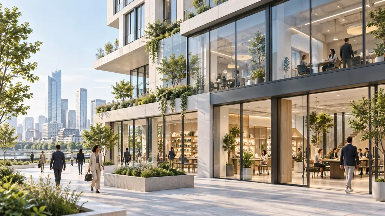 Immeuble commercial moderne combinant commerces, bureaux et services
